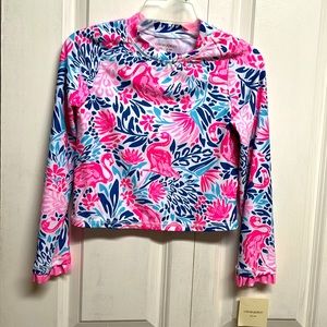 Cynthia Rowley Pink Flamingo Long Sleeve Active Crop Top Child Size 8 NWT